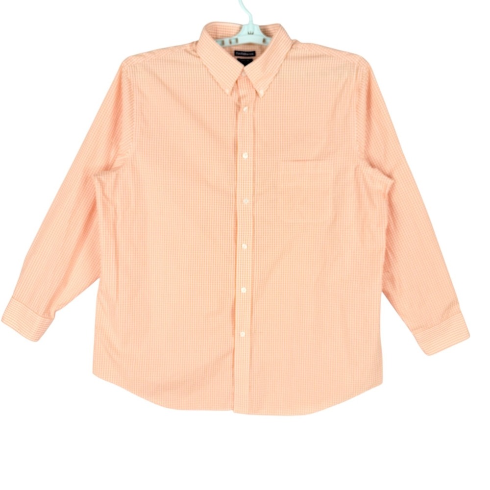 Croft & Barrow Men Classic Fit Long Sleeve Plaid Orange White Shirt Sz 18 34/35